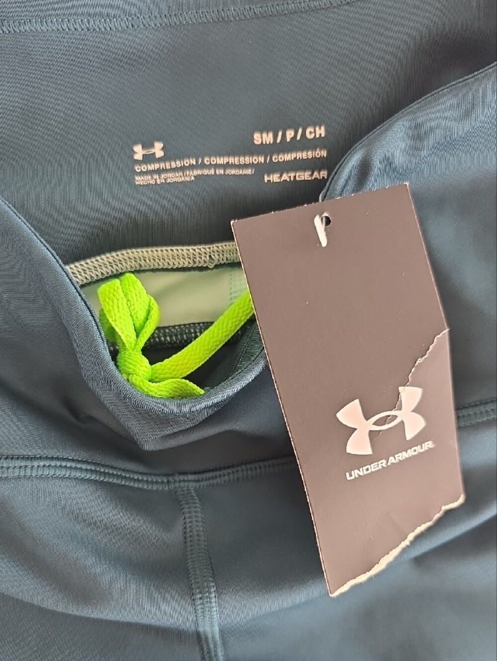 Under Armour Dark Teal Leggings with Neon Yellow Trim - Picture 2 of 7